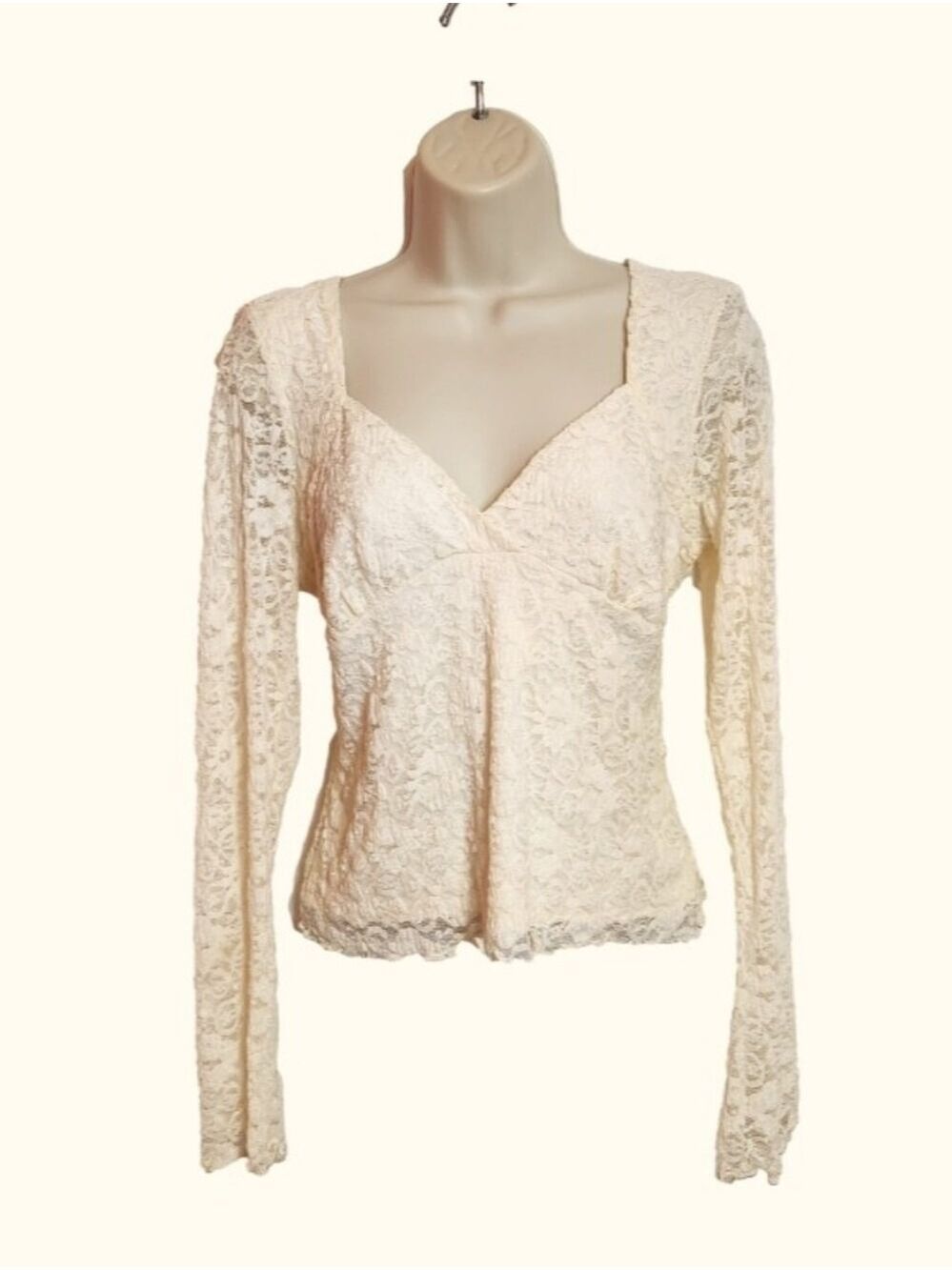 Madden Girl Ivory Lace V-Neck Long Sleeve Blouse